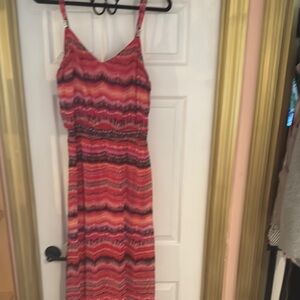 White House Black Market Red and Pink patterned Maxi Dress
